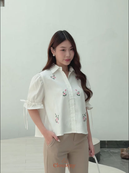 Vilna Embroidery Flower Shirt - Khaki