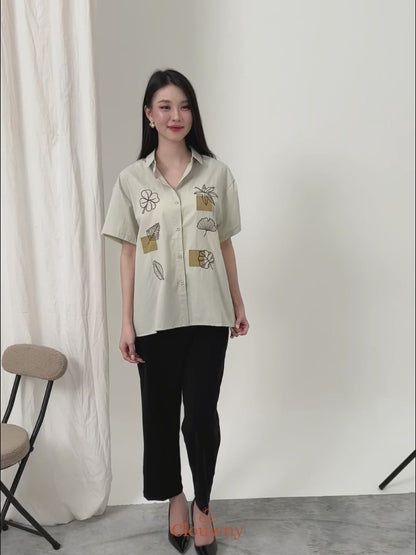 Leaves Cotton Shirt - Pink