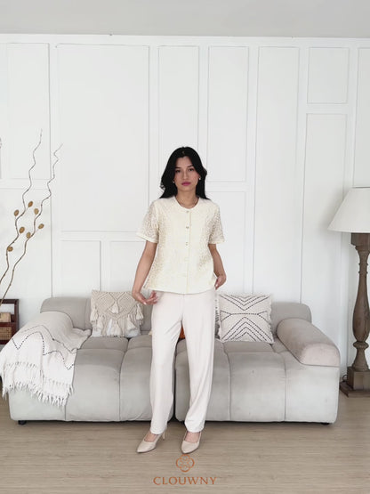 Forest Button Embroidery Blouse - Yellow