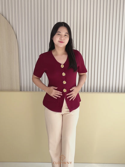 Valencia Peplum Button Top - Black
