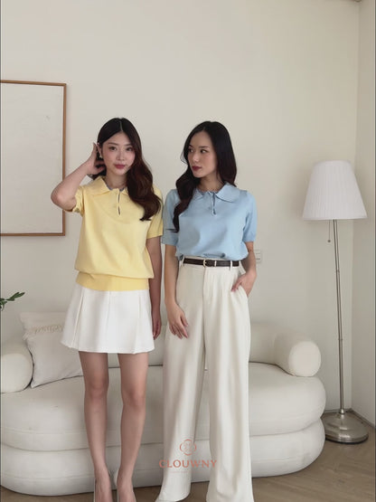 Hervia Double Button Knit Top - Yellow