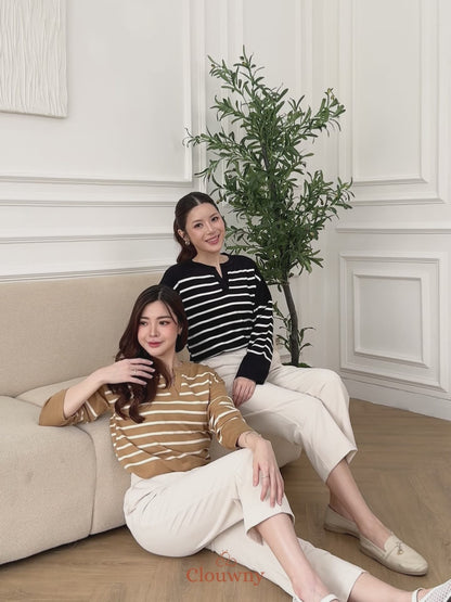 Amila Stripes Knit Top - Black