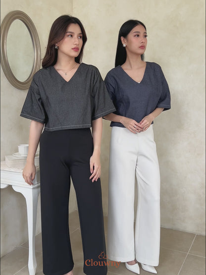 Hansen Vneck Blouse - Navy