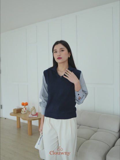 Enji Combi Stripes Top - Grey