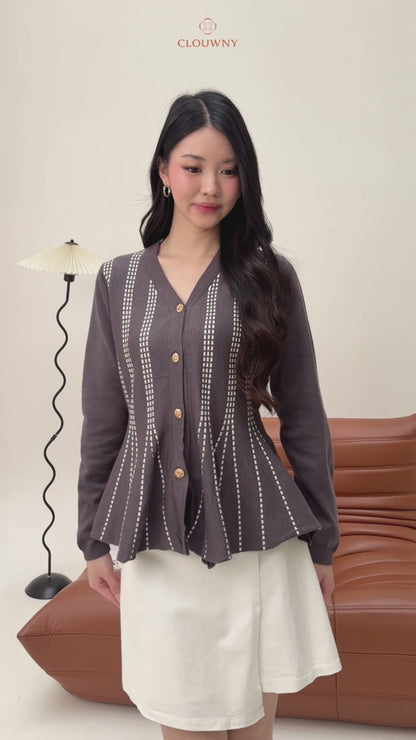 Aysel Peplum Knit Cardigan - Coffee