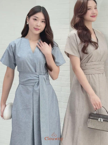 Cava Obi Kimono V-Dress - Blue