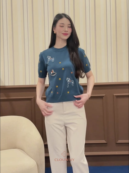 Star Horse Knit Top - Cream