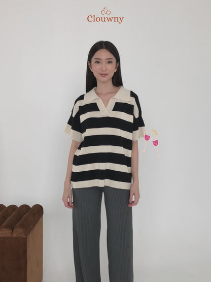 Minji Knit Stripes Top - Blue