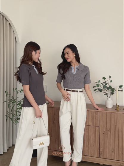 Raquel Combi Knit Top - Dark Grey