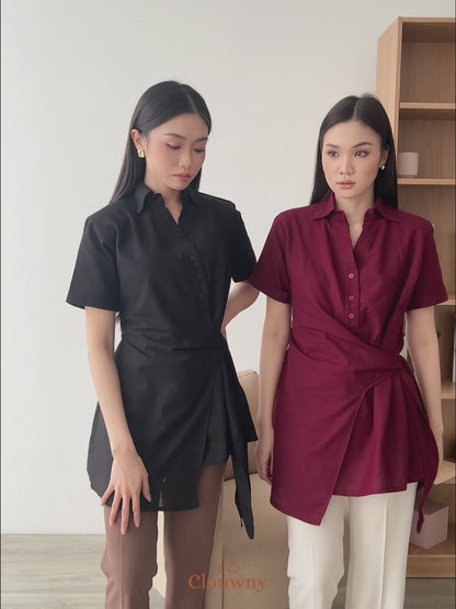 Janela Lace Button Top - Maroon