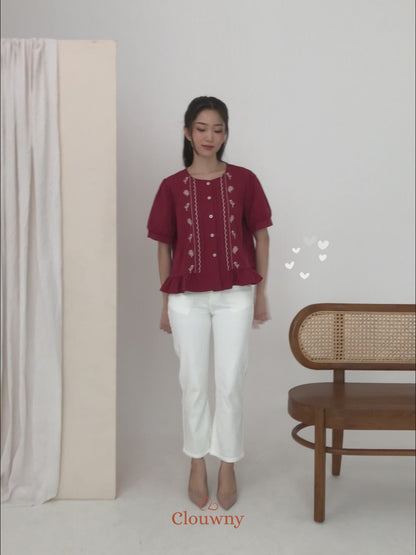 Giko Cutton Blouse - Maroon