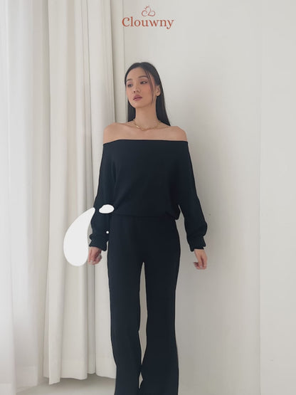 Ray Shoulder Off Sabrina Set - Black