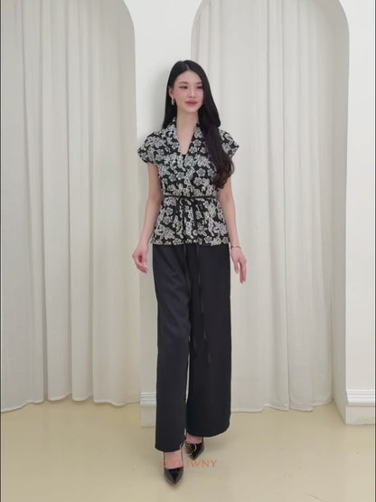 Erin Kimono Embroidery Blouse - Black