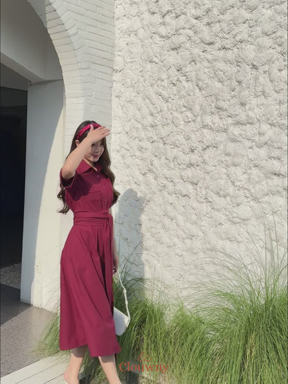 Standford Button Dress - Maroon