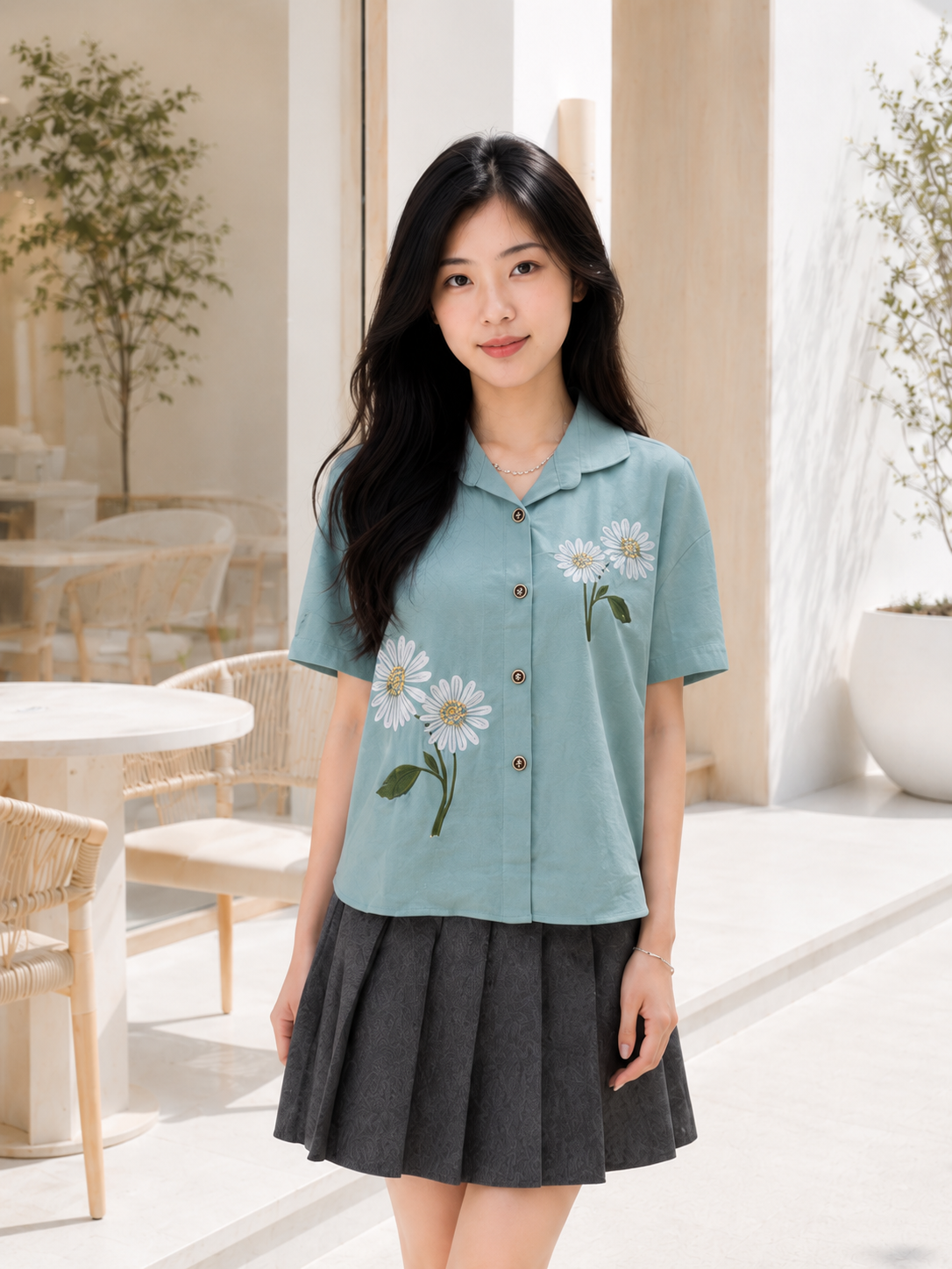 Sheryl Flower Cotton Shirt - Mint